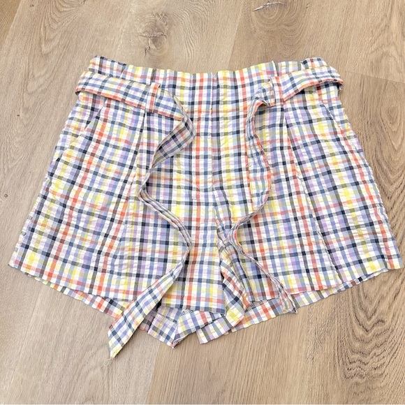 LOFT Multicolor Plaid Seersucker Paperbag Shorts - Picture 6 of 13